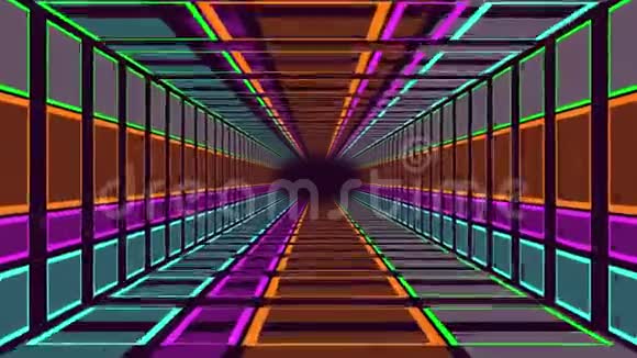 穿过霓虹灯照亮的矩形隧道视频的预览图