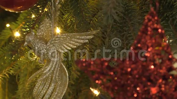 圣诞树装饰品红星和金鸟视频的预览图