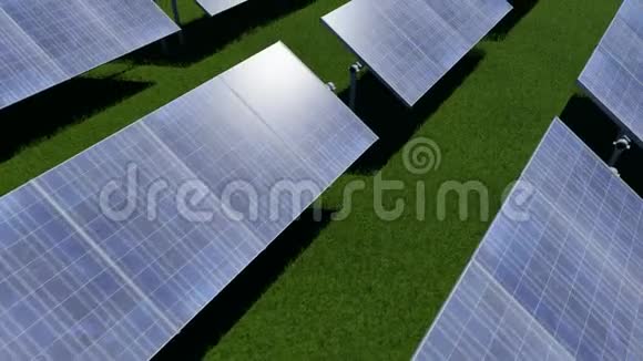 三维与蓝色太阳面板在光背景工业设计清洁可持续发展理念三维面板绿色视频的预览图