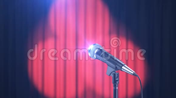 音乐会背景麦克风和窗帘与旋转聚光灯美丽的无缝循环三维动画4千克视频的预览图