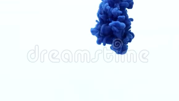 水中的蓝墨水创意慢动作在白色背景上视频的预览图