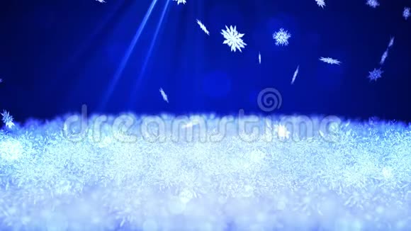 美丽的冬季景观雪晶场景背景圣诞节雪花阳光下的雪林CG循环动画视频的预览图