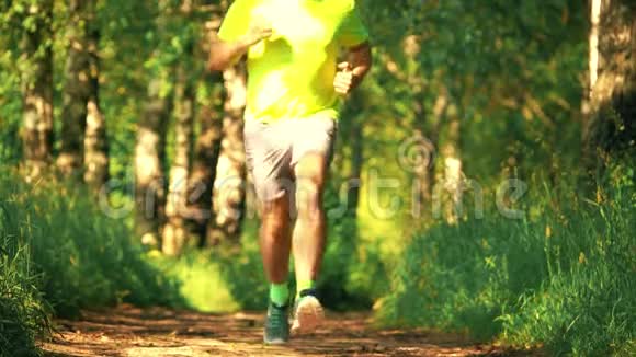阳光明媚的夏日在公园里跑步的男运动员视频的预览图