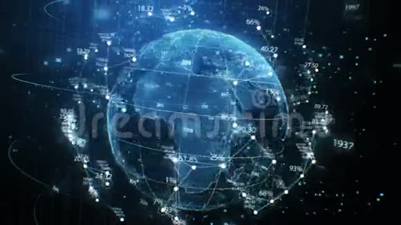 地球行星全息图和网络网格在网络空间元素中的数字无缝旋转加载3d动画视频的预览图