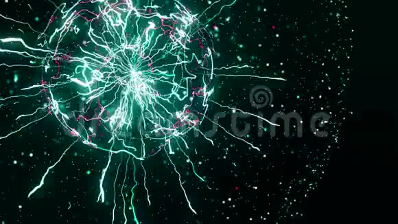 静电等离子球体和黑色背景上漂亮拉链的抽象动画动画概念视频的预览图