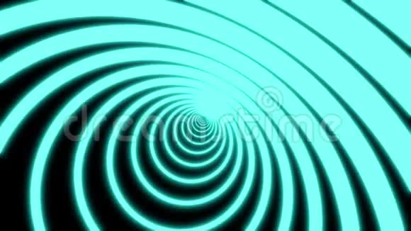 计算机在黑色背景上产生的霓虹灯圈隧道由移动的蓝色窄交叉条纹组成艺术视频的预览图