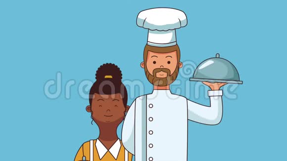厨师和服务员高清动画视频的预览图