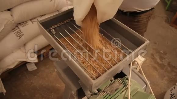 啤酒厂生产啤酒用麦芽的研磨在电磨中粉碎麦芽关门视频的预览图