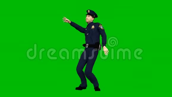 警察随着绿色屏幕背景上有节奏的音乐跳舞循环动画视频的预览图