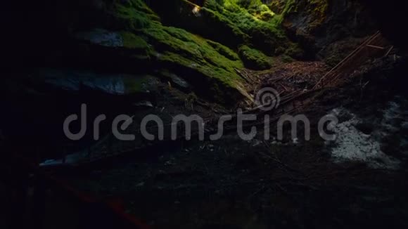 罗马尼亚Scarisoara冰洞内的俯倾景观视频的预览图