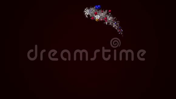 抽象美丽的圣诞花环由白色的雪花组成用五颜六色的闪亮球装饰视频的预览图
