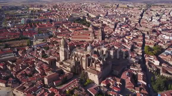 西班牙萨拉曼卡大城市上方的历史大教堂视频的预览图