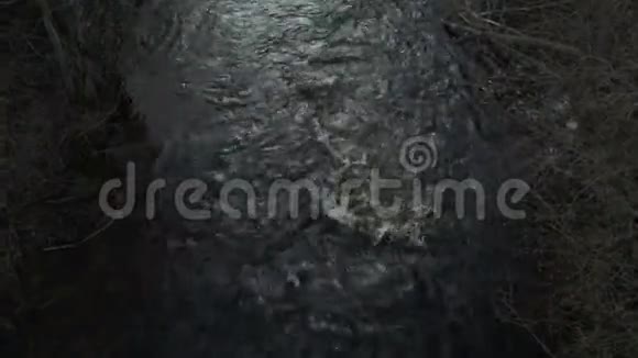 傍晚时分河水在树林中流淌俯视着山顶视频的预览图
