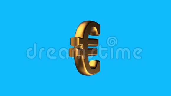 黄金欧元货币标志旋转动画无缝循环蓝底新品质独特金融业务视频的预览图