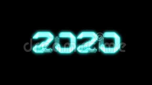 蓝色发光文字2020动画作为电路板样式视频的预览图