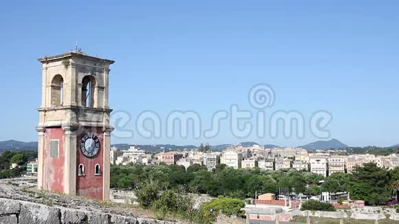 古堡钟楼旧城背景为希腊科孚视频的预览图