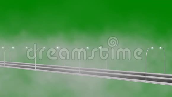 高速公路在雾中绿色的屏幕视频的预览图