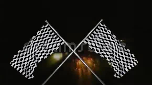 悬挂在杆子上的交叉赛车旗视频的预览图