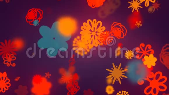 彩色花形抽象动画情人节运动背景设计bokeh效果3D渲染视频的预览图