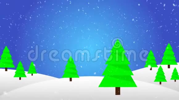 平面设计中圣诞树背景下的积雪视频的预览图
