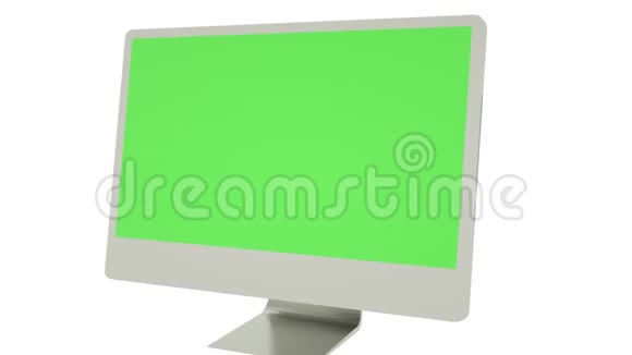 现代电脑绿色屏幕隔离在白色上3D渲染视频的预览图