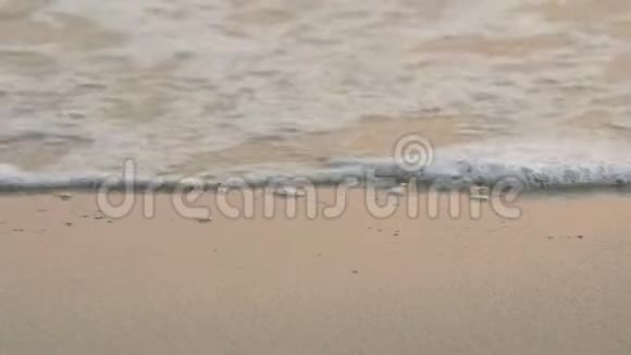 4K柔和的海浪清澈的海水在白沙滩上与复制空间面积热带夏海滩视频的预览图