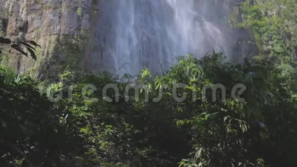 从高高的岩石悬崖和绿树瀑布视频的预览图