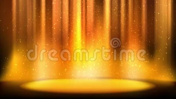 金光闪闪的背景上空旷的金色场景明亮的金色聚光灯照亮的地方飘落着闪闪发光的微粒彩色琥珀色视频的预览图