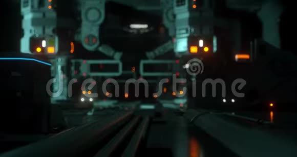 动画里面一个充满灯光的科幻飞船视频的预览图