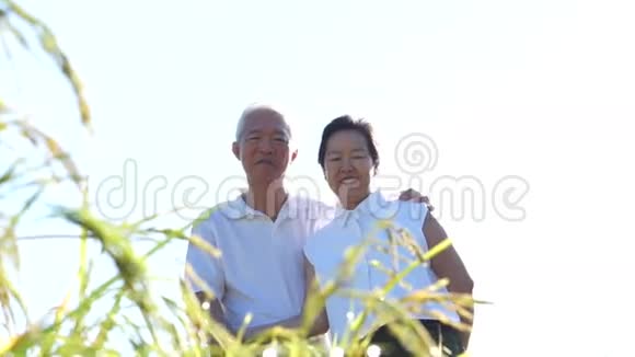 酷爱亚洲老两口在白色衬衫的草地上享受阳光视频的预览图