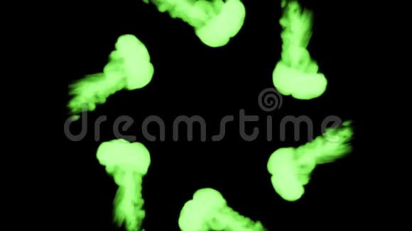 黑色背景上的绿色荧光墨水三维渲染与卢马哑光圆形油墨注射结构6视频的预览图