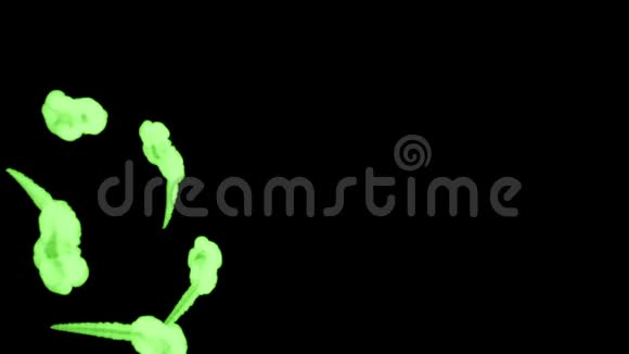 黑色背景上的绿色荧光墨水三维渲染与卢马哑光圆形注墨结构3视频的预览图