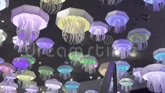 美丽的吸顶灯以海洋水母的形式出现视频的预览图