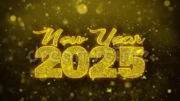 新年2025祝文字在金色闪光粒子动画视频的预览图