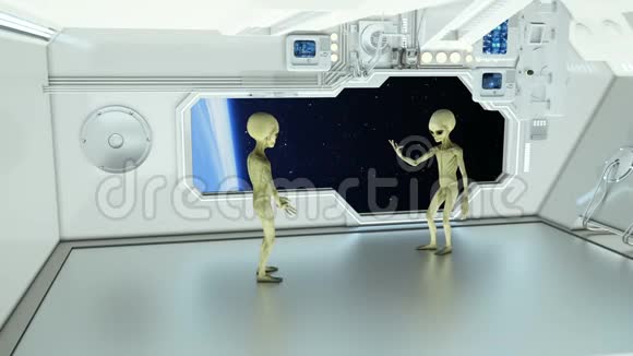 宇宙飞船上的外星人在地球背景上争论不明飞行物的未来概念视频的预览图