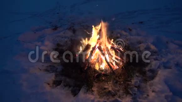 篝火在雪地里燃烧视频的预览图