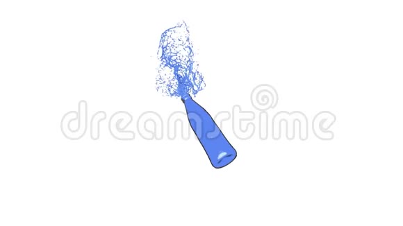 蓝色风格液体从苏打水玻璃瓶中溢出在冷冻时间的影响下视频的预览图