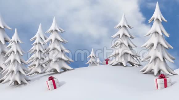 冬天的圣诞节背景雪白的松树视频的预览图