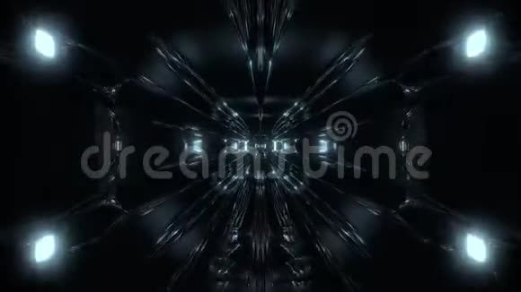 暗光隧道走廊与反射控制线框三维插图壁纸背景运动设计vj环视频的预览图