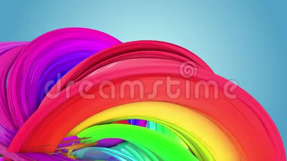抽象无缝背景与多色丝带彩虹条纹在一个圆圈里移动扭曲39视频的预览图