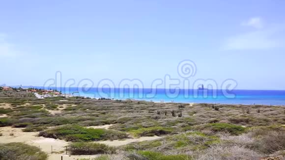 阿鲁巴的自然美北海岸阿鲁巴岛外神奇的石漠景观碧海蓝天视频的预览图