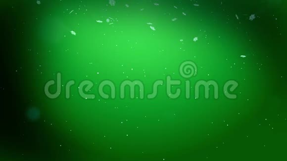 装饰的3d雪花在空气中缓慢地漂浮在绿色背景下在夜间发光使用动画视频的预览图