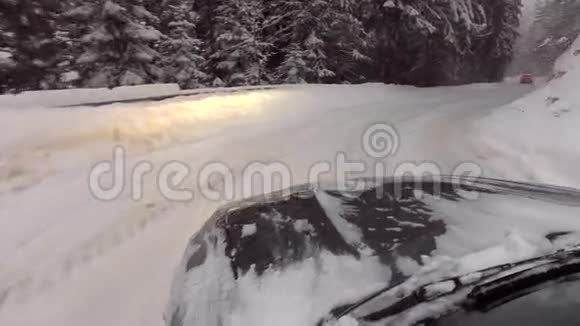 动车在冬雪林视频的预览图
