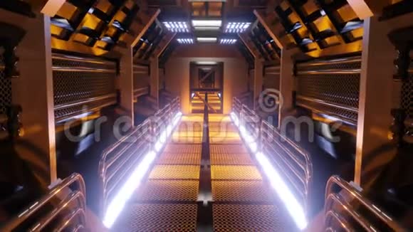 在科幻隧道里飞行宇宙飞船未来空间走廊VJ的标题和背景无缝环形空间视频的预览图