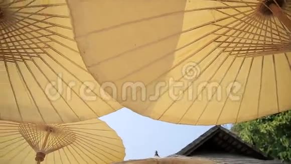 热带海滩伞或阳伞老式风格平底高清视频的预览图