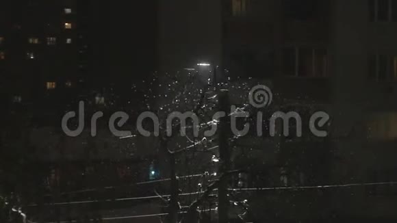 夜间大雪在假日的路灯旁闪烁视频的预览图