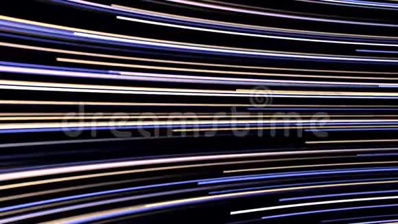 彩色闪烁霓虹灯线在许多水平弯曲行快速流动在黑色背景无缝循环动画视频的预览图