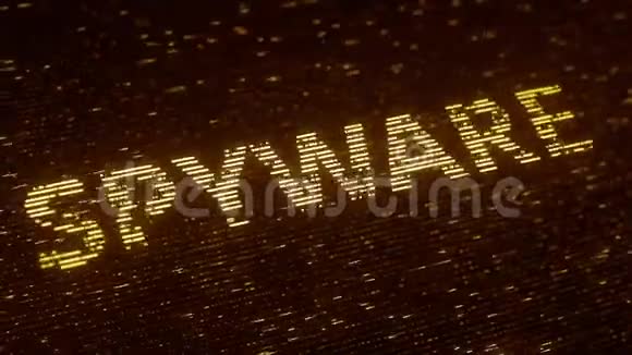 用飞行发光粒子制成的SPYWARE字与信息技术相关的可循环三维动画视频的预览图