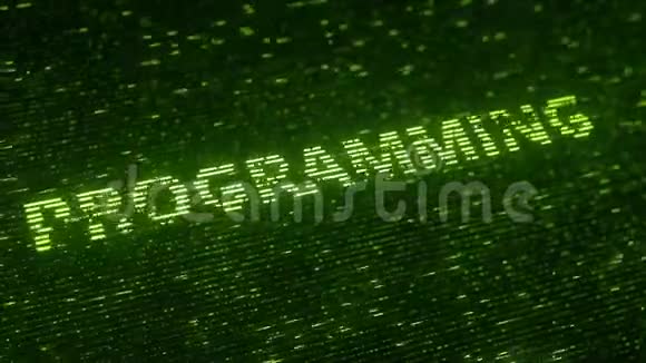 绿色编程字由飞行发光粒子制成与信息技术相关的可循环三维动画视频的预览图