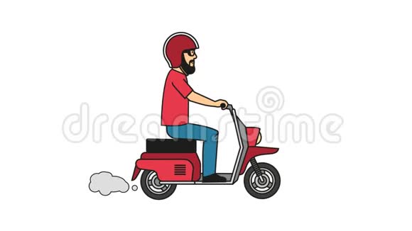 戴着红色T恤和头盔的带胡须的滑头骑着摩托车视频的预览图